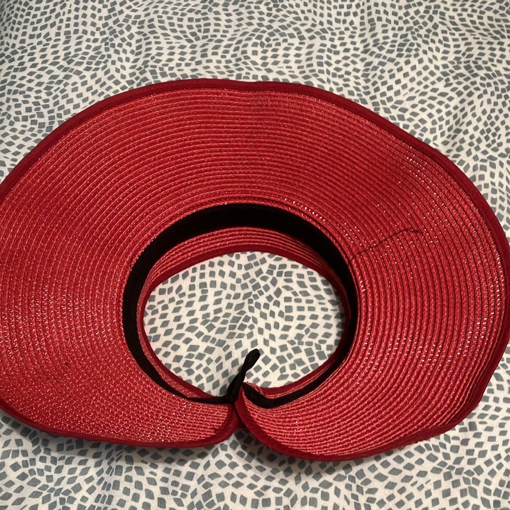 Collapsible Red Sun Visor Hat - Picture 5 of 8